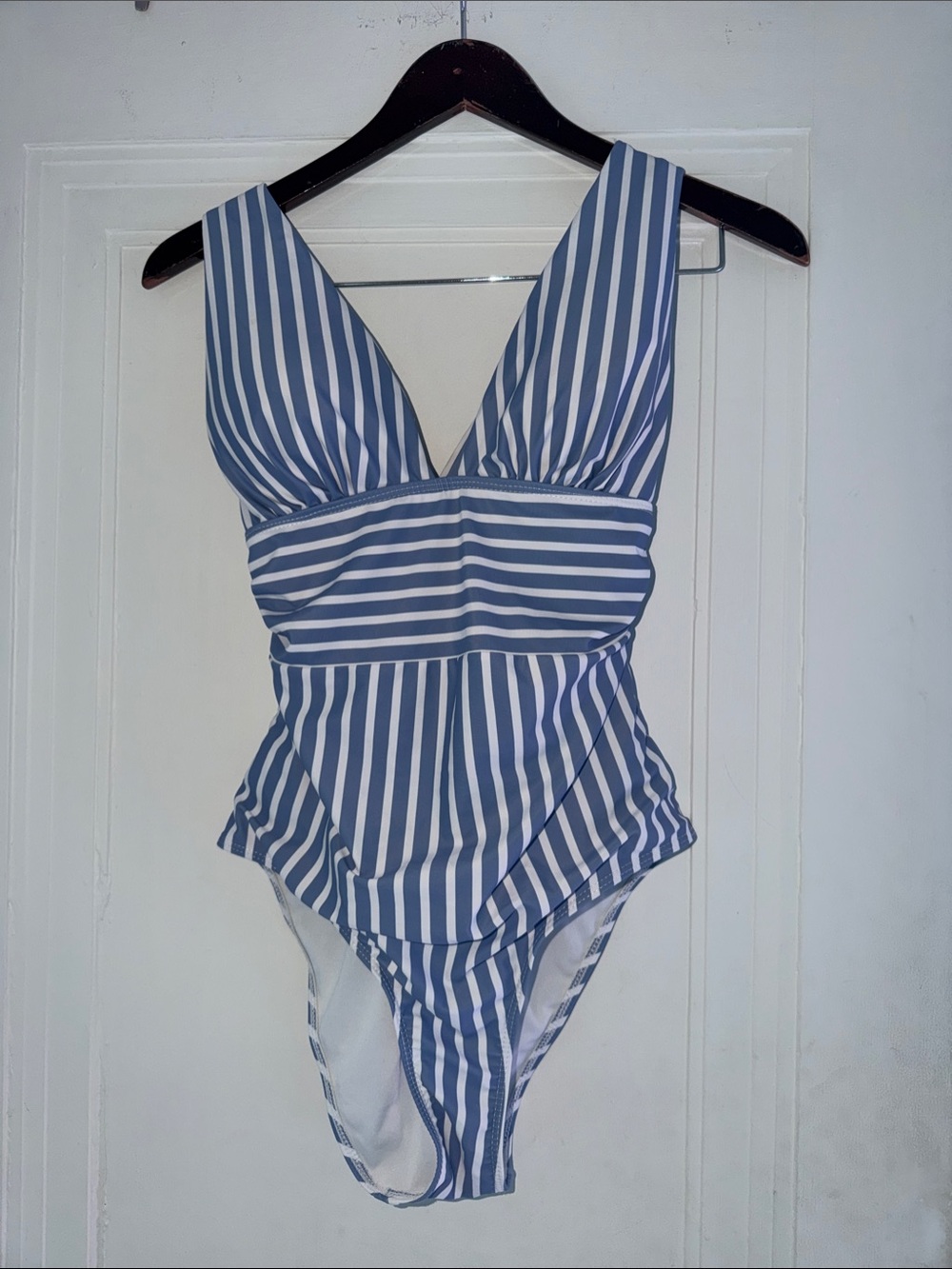 Women’s Blue and White Striped One-Piece Swimsuit